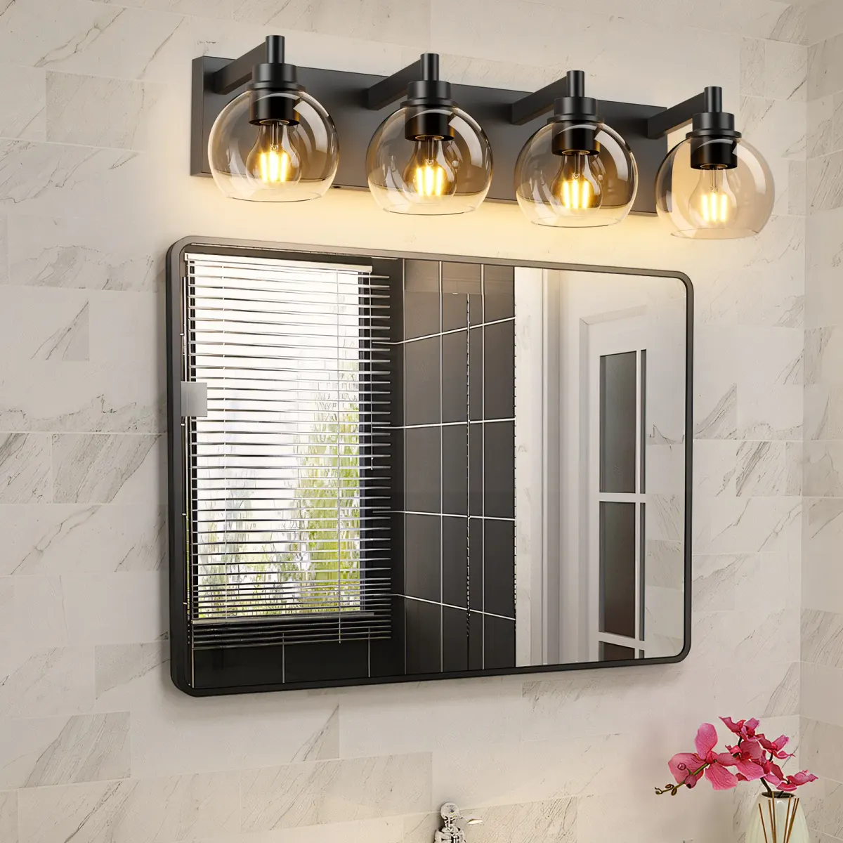 Clear glass vanity bar, 3–6 lights, 19.3–40.6 in, 4 lights, black, view 2