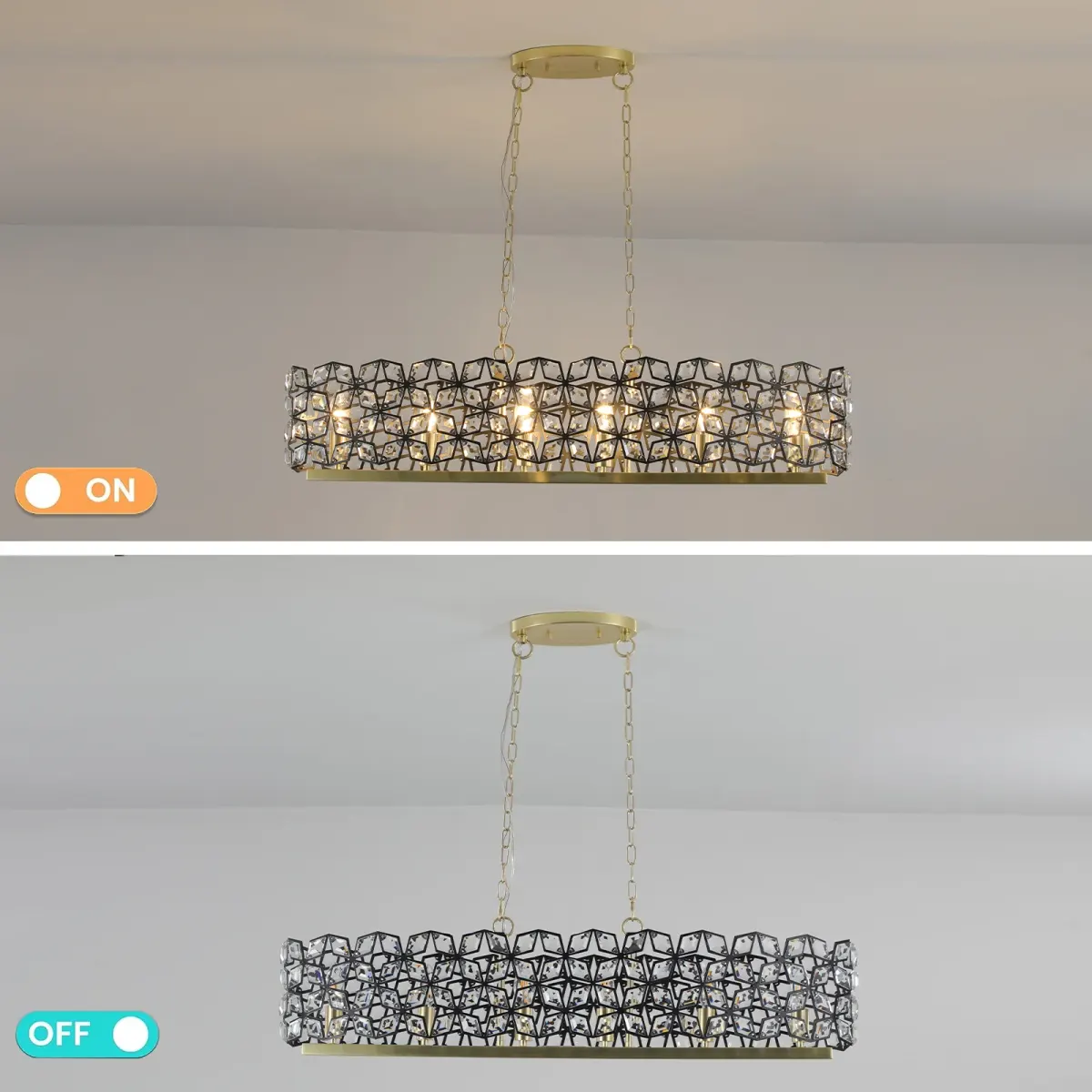 Crystal geometric chandelier, 39.4 in, black,gold,transparent, view 7