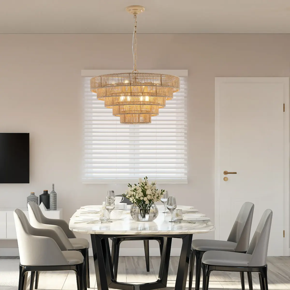 Rope chandelier, 23.6 in, wood, view 2