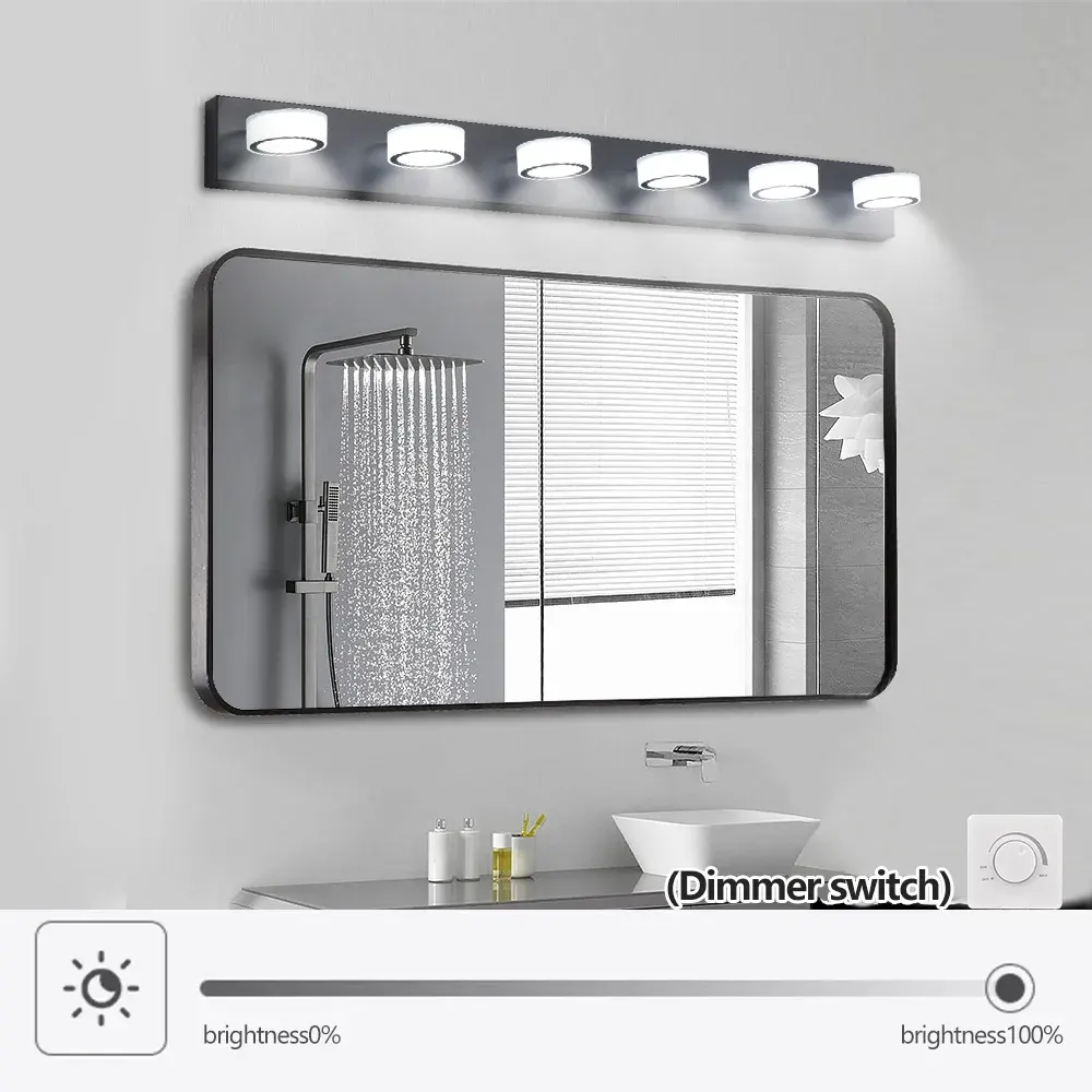 Acrylic shade vanity bar, 6 lights, black, view 3