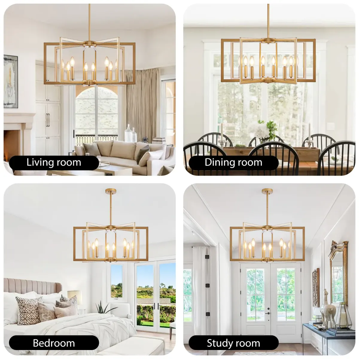 8-light geometric chandelier, gold, manufacturer image 1
