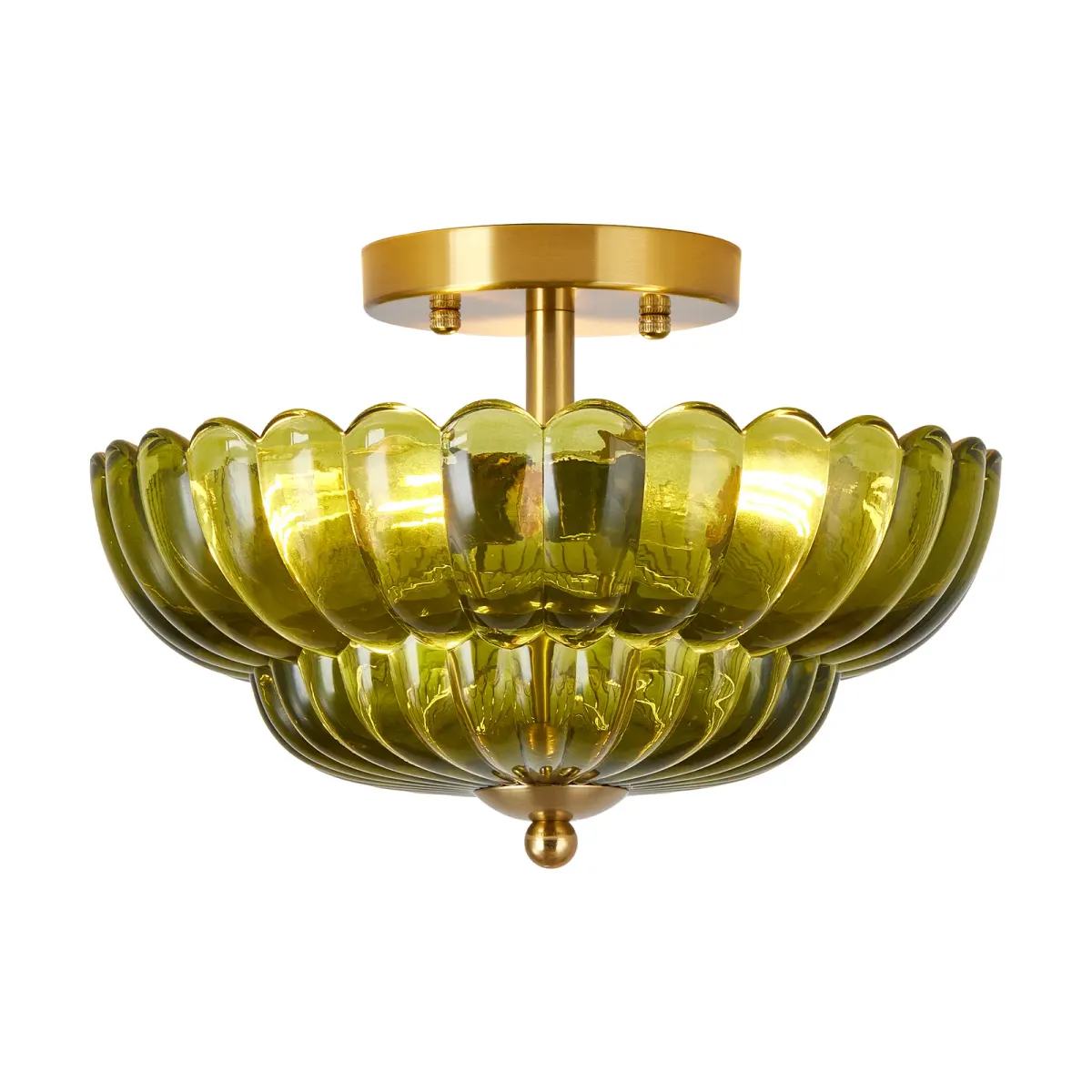 Glass semi-flush mount, 3 lights, green, view 4