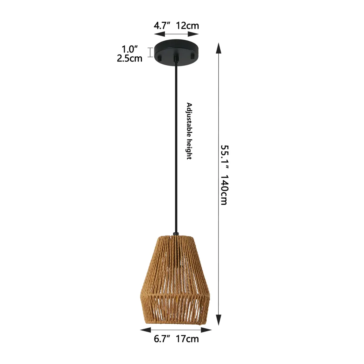 Rope pendant, 6.7 in, wood, dimension drawing 3