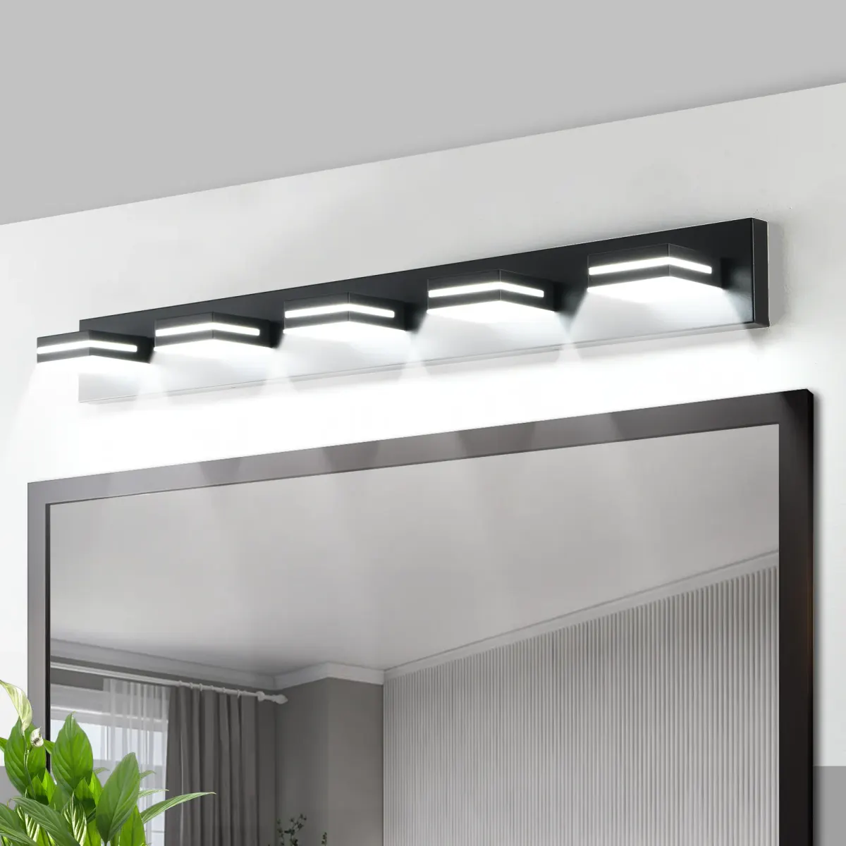 Minimalist LED vanity bar, 5 lights, black, view 6