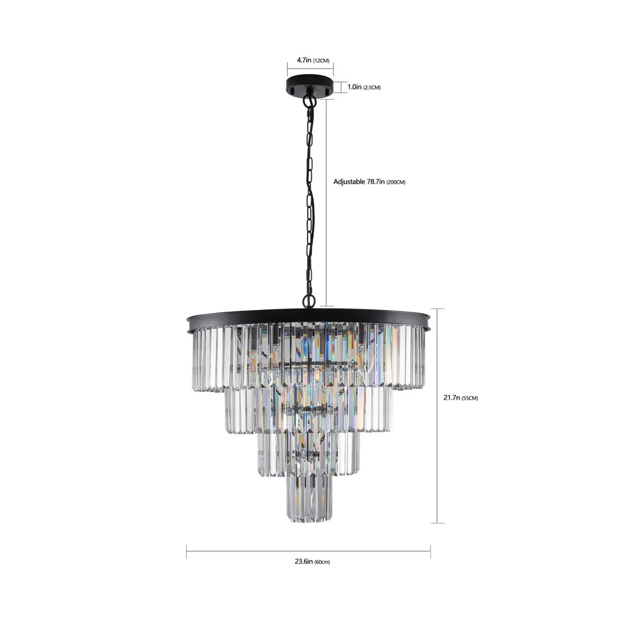Crystal chandelier, 23.6 in, black, view 7