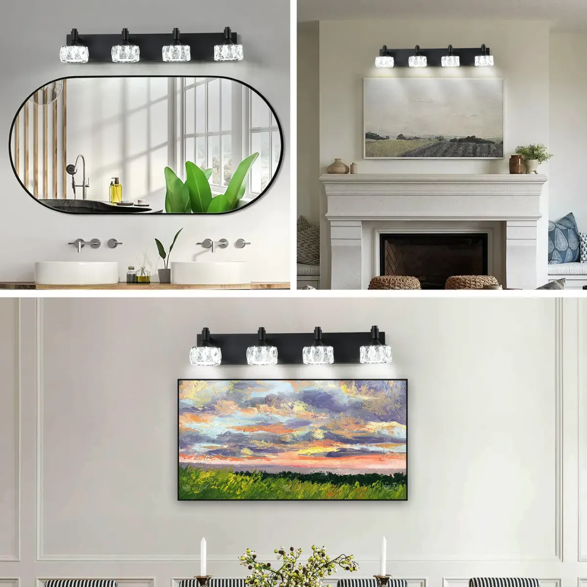 Crystal vanity bar, 4–6 lights, 4 lights, black, view 3