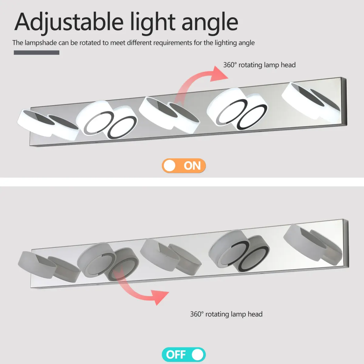 Acrylic shade vanity bar, 5 lights, chrome, manufacturer image 3