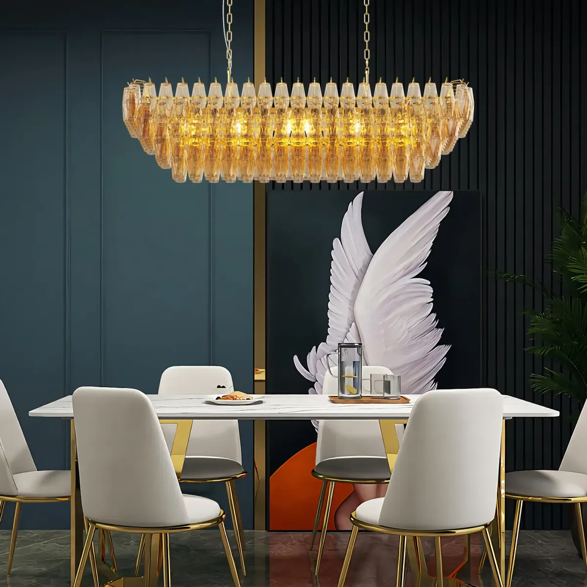 12-light rectangle chandelier, gold, view 2