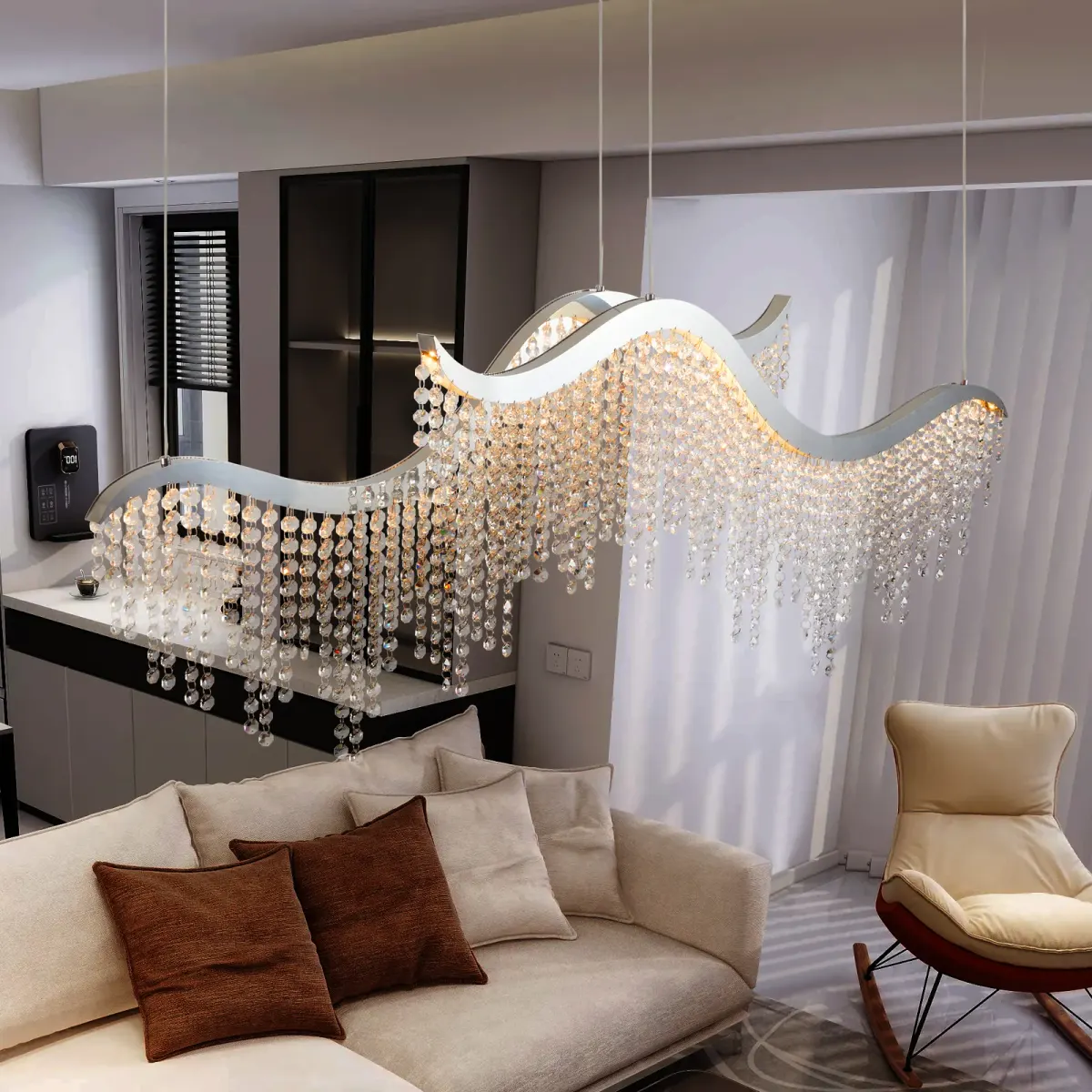 Crystal chandelier, 36.2 in, chrome, view 3