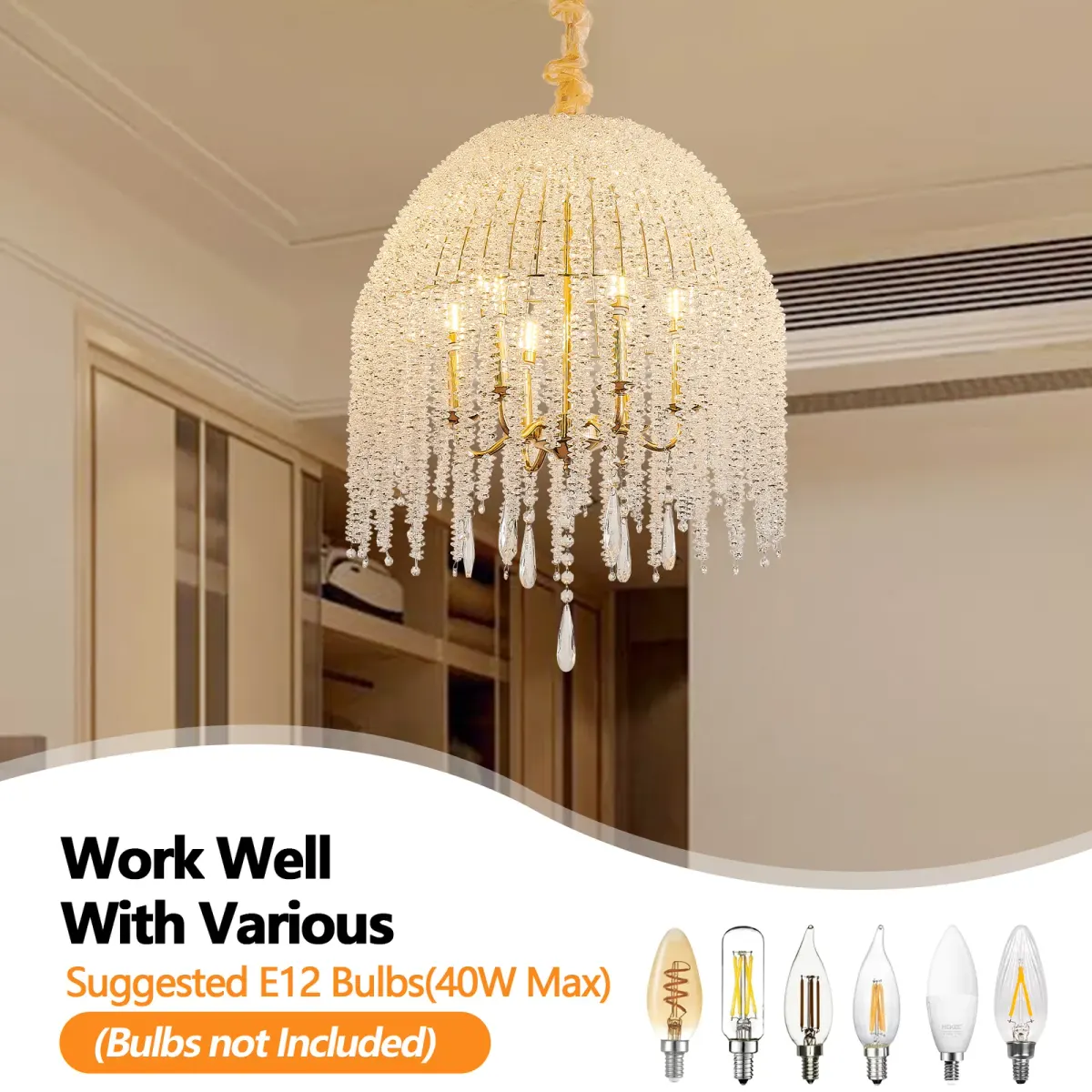 6-light crystal chandelier, gold, view 6
