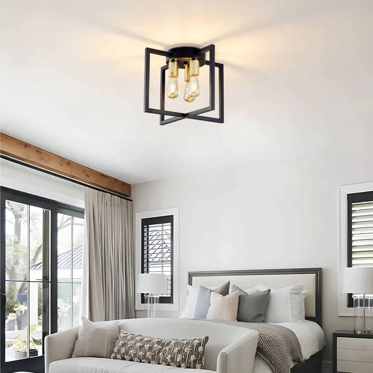 Geometric chandelier, 3 lights, black and gold, view 4