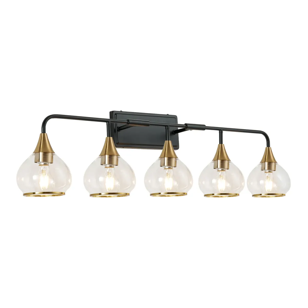 Clear glass vanity bar, 3–6 lights, 22.6–48.1 in, black+gold
