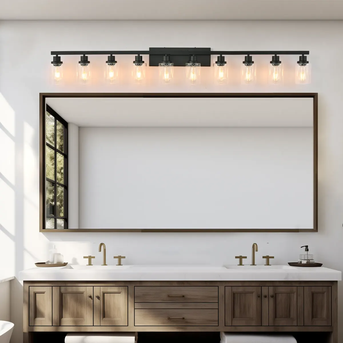 Clear glass vanity bar, 10 lights, black, view 4
