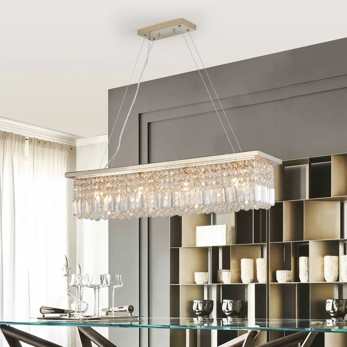 Raindrop crystal chandelier, 8 lights, gold, view 4