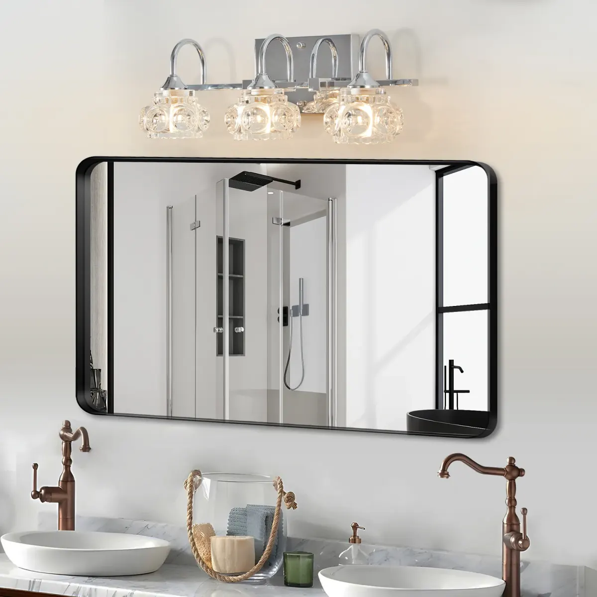 Crystal glass vanity bar, 3 lights, chrome, view 3