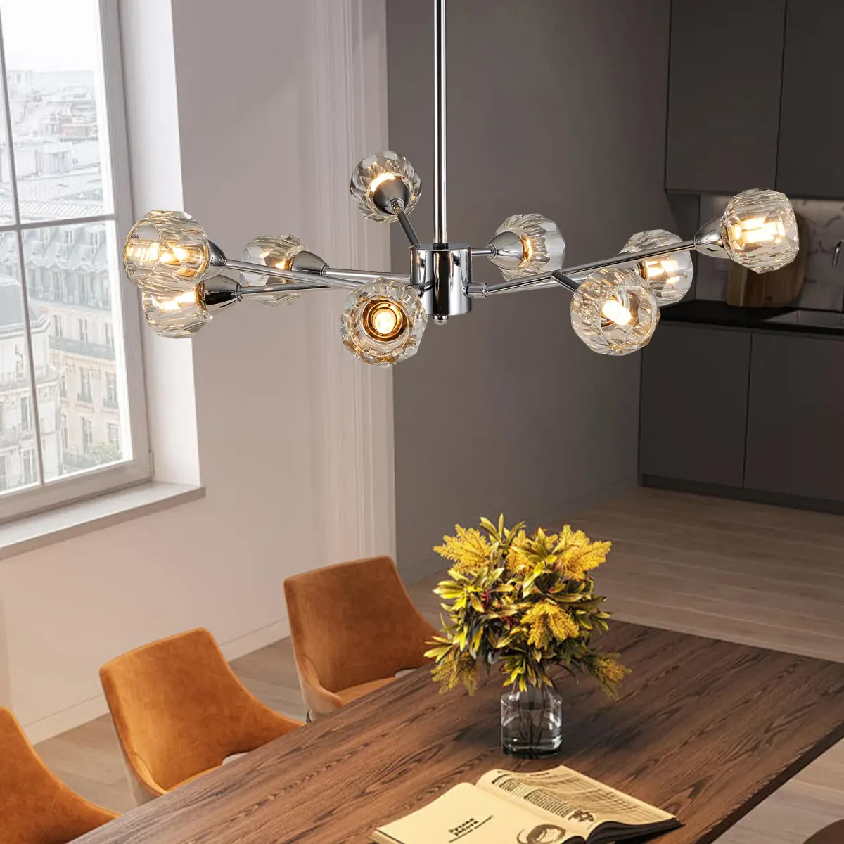Crystal chandelier, 9 lights, 9 lights, chrome, view 4