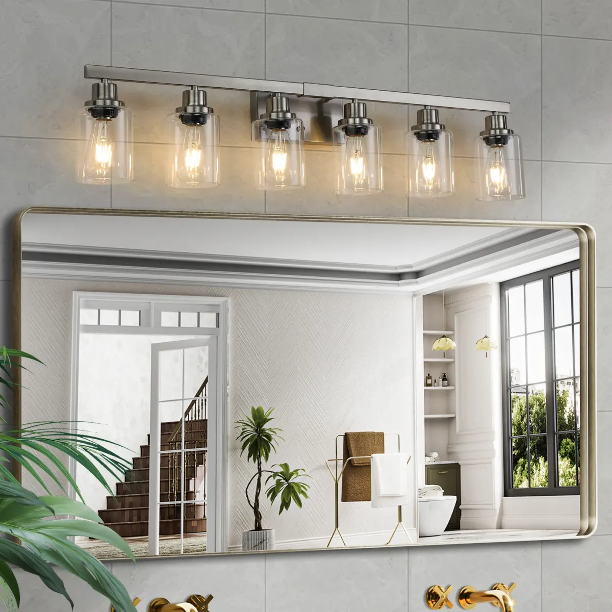 Clear glass vanity bar, 6 lights, chrome, view 5