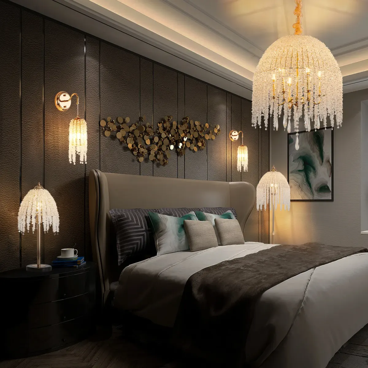 6-light crystal chandelier, gold, view 2