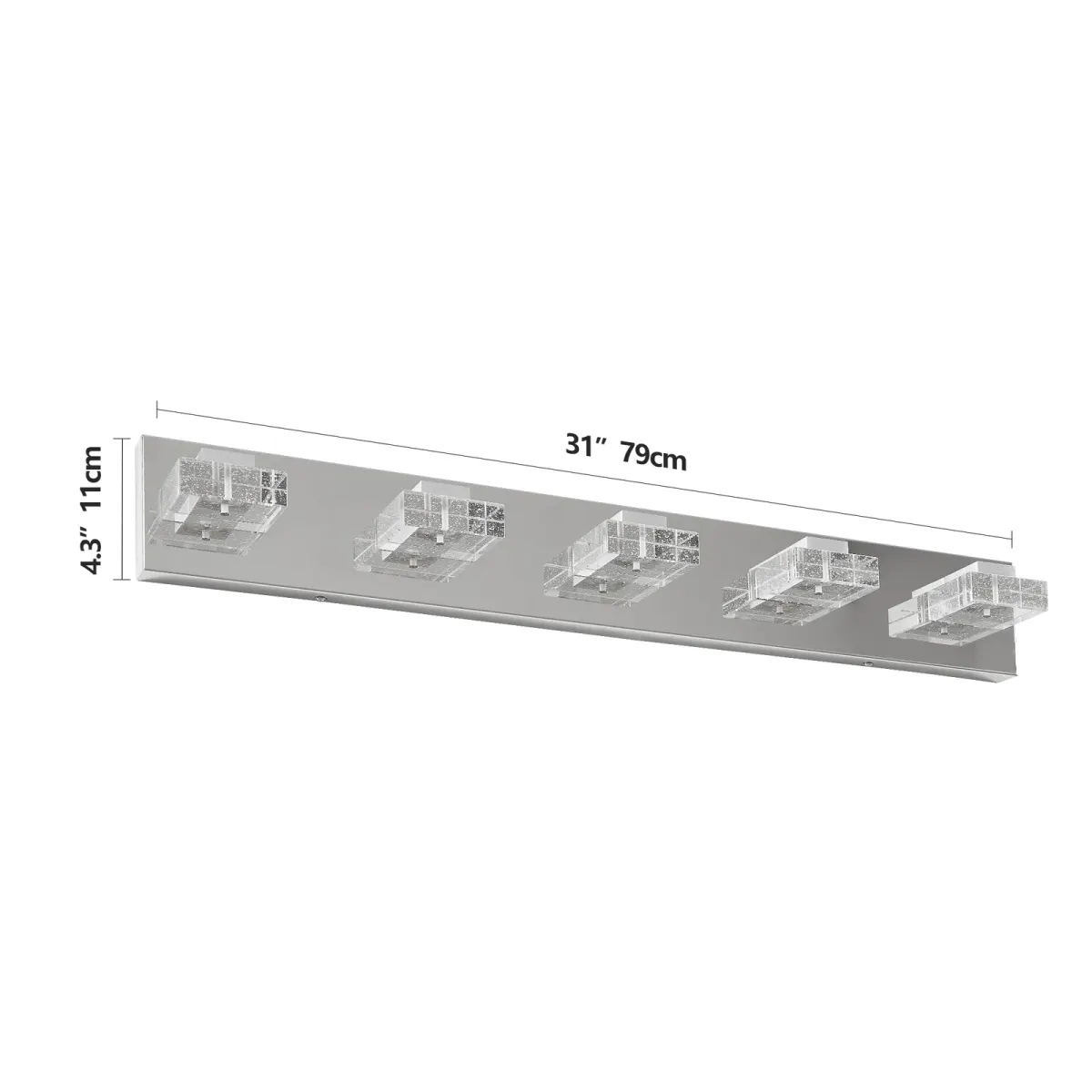 Acrylic vanity bar, 5–6 lights, 5 lights, chrome, dimension drawing 1