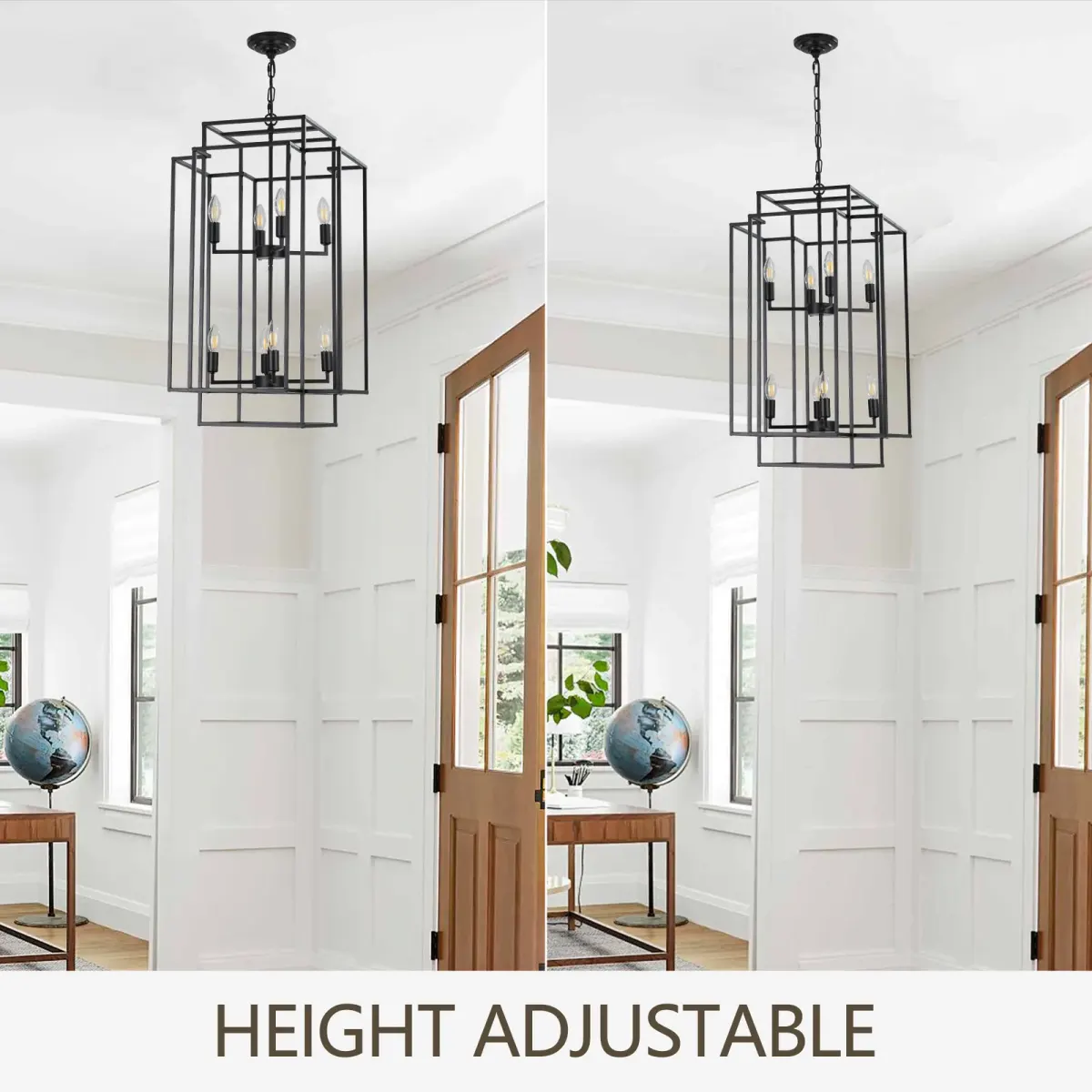 Geometric pendant chandelier, 8 lights, black, view 7