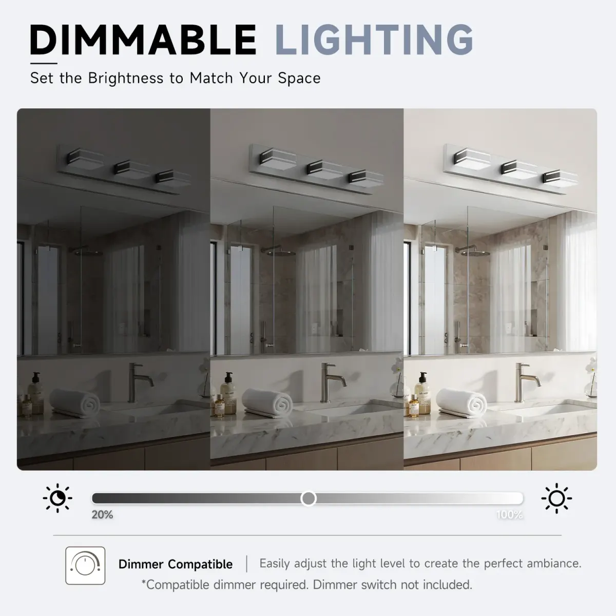 Acrylic vanity bar, 3–6 lights, 23.6–47.2 in, 3 lights, brushed nickel, manufacturer image 4