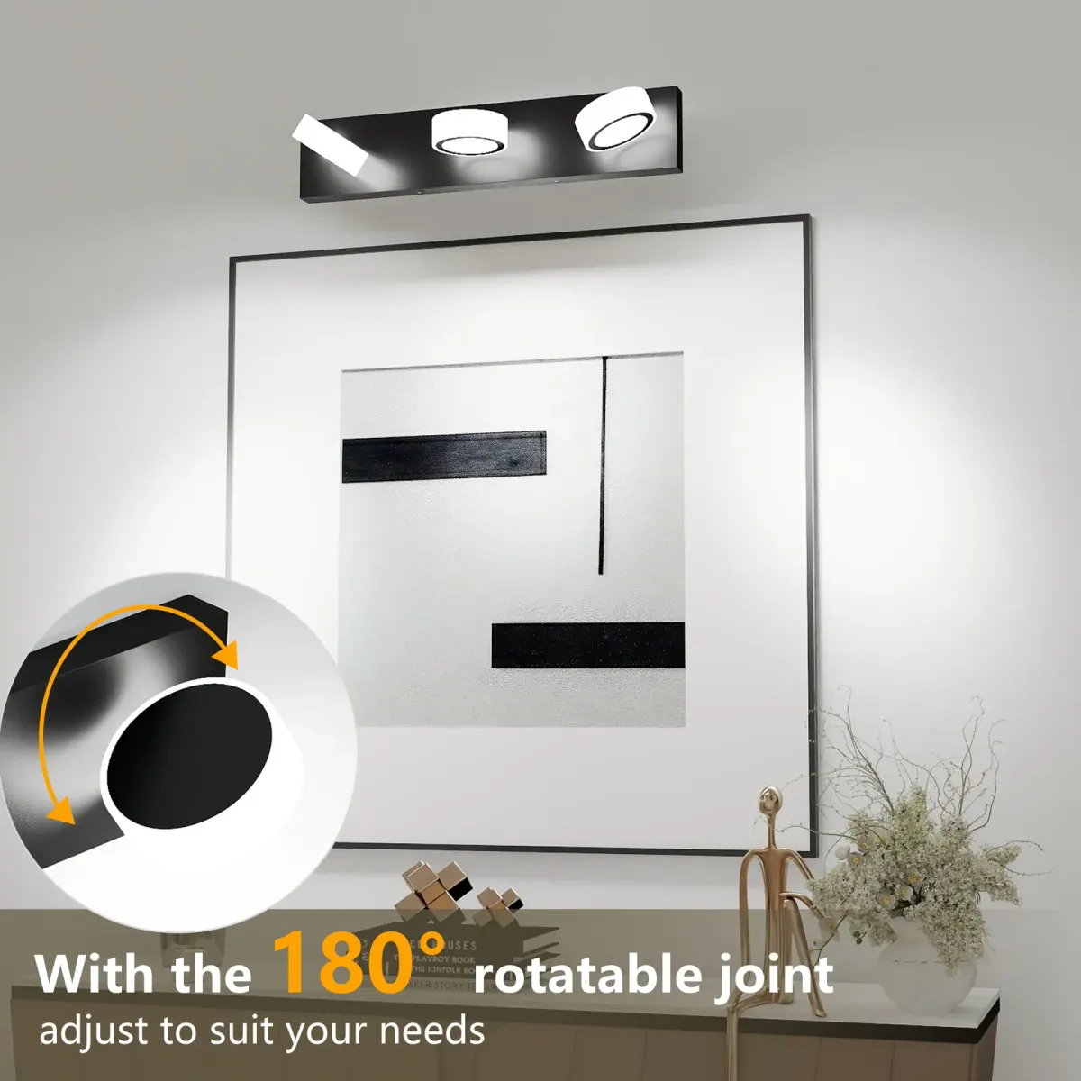 Acrylic shade vanity bar, 3 lights, black, manufacturer image 1