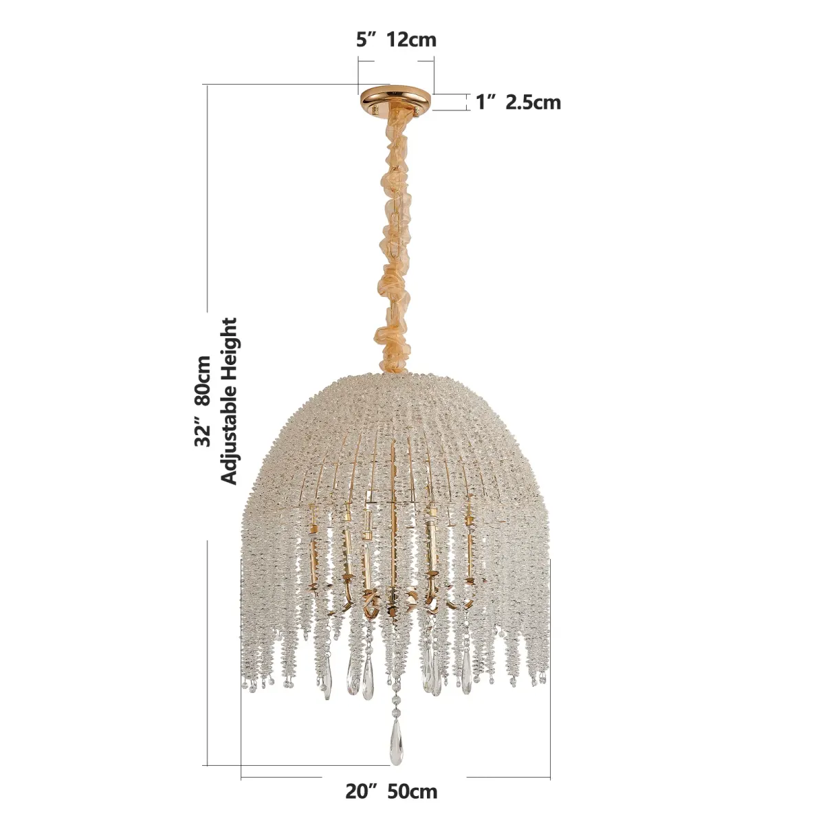 6-light crystal chandelier, gold, dimension drawing 1