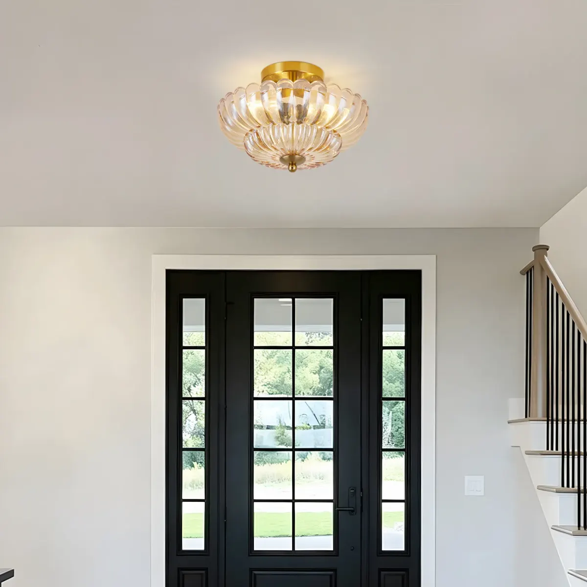 Glass semi-flush mount, 3 lights, amber, view 3