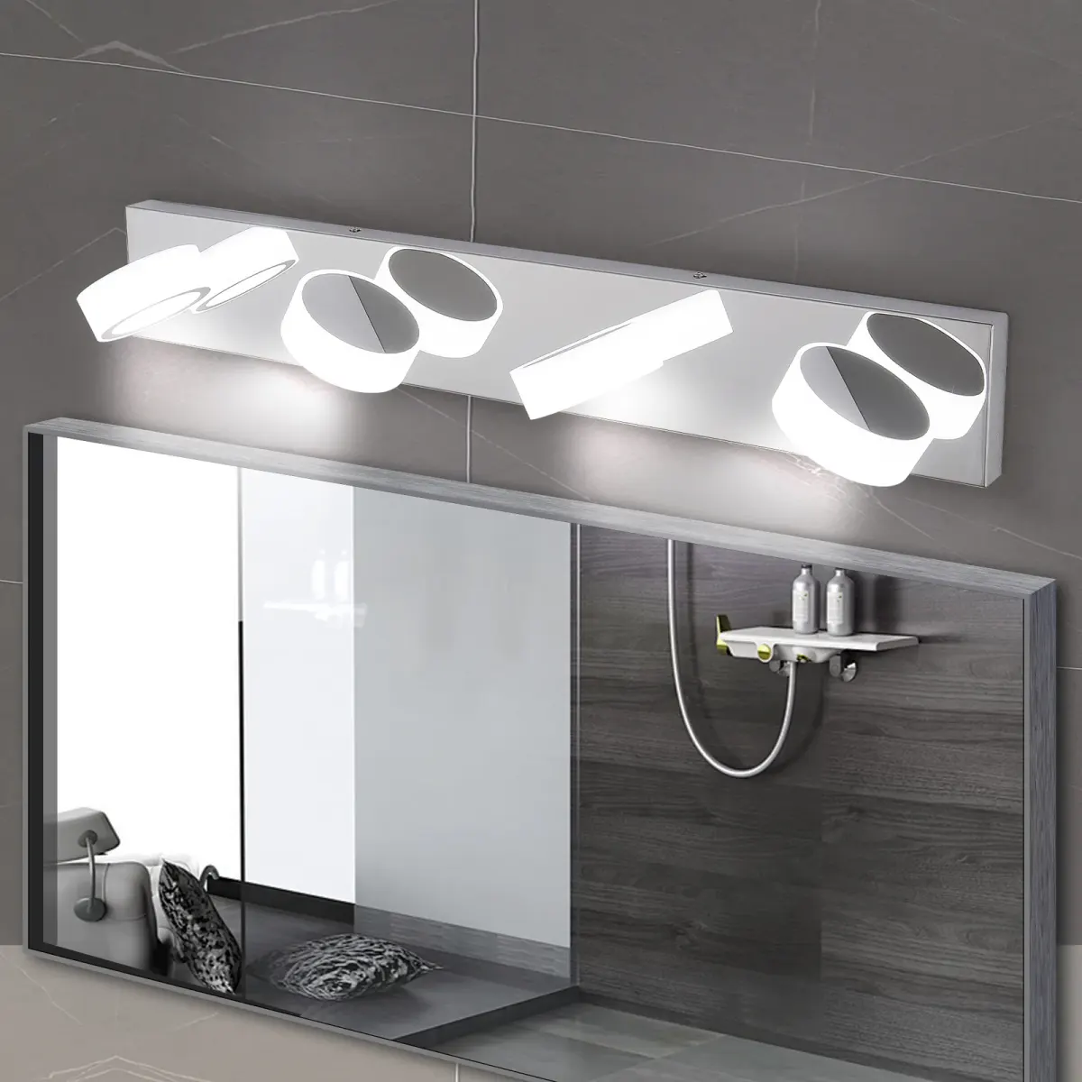 Acrylic shade vanity bar, 4 lights, chrome, view 2