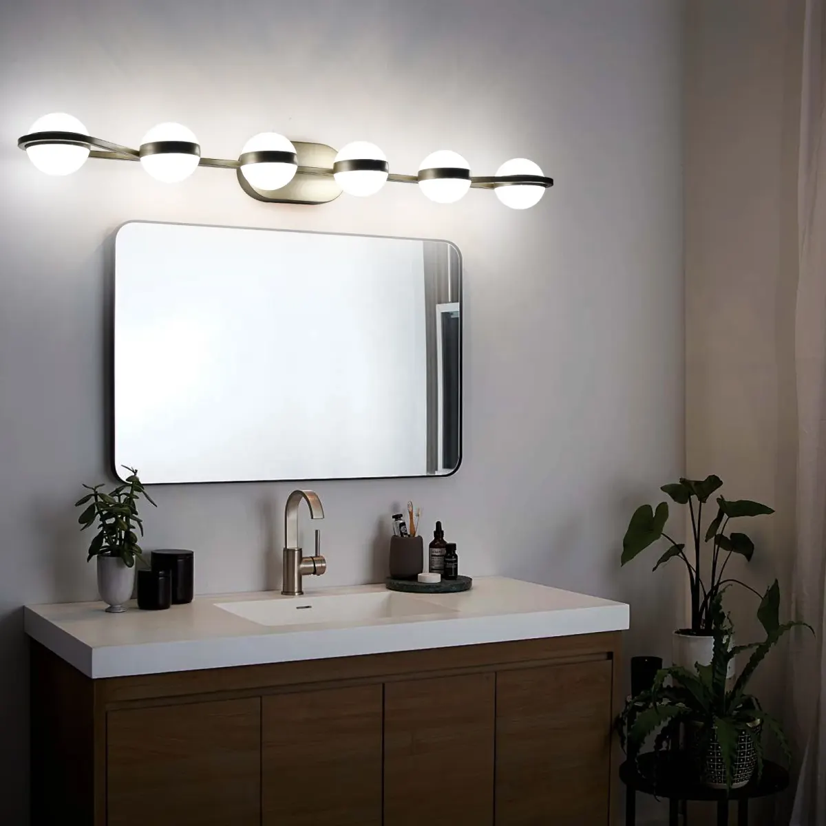 Acrylic crystal vanity bar, 6 lights, gold, view 3