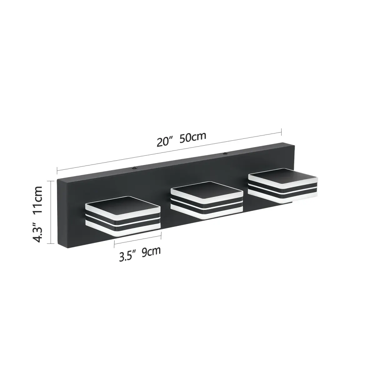 Square acrylic vanity bar, 3 lights, black, view 7