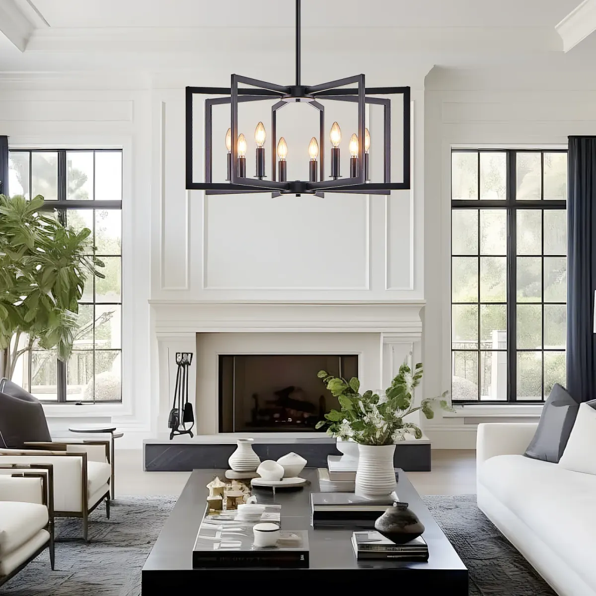 8-light geometric chandelier, black, view 5