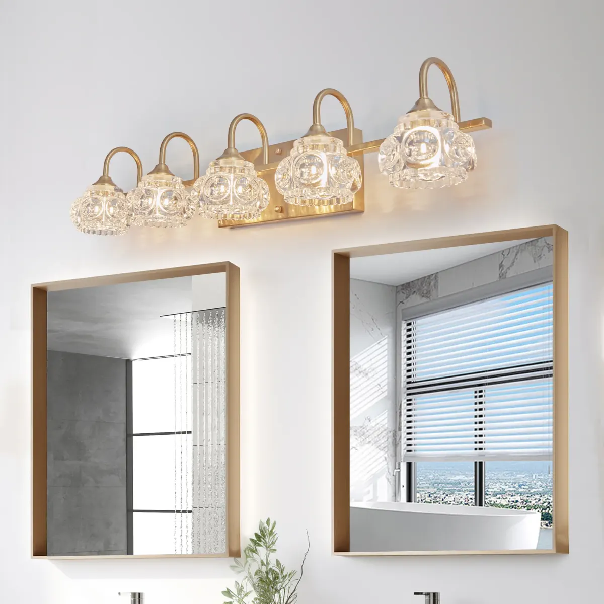 Crystal glass vanity bar, 5 lights, gold, view 2