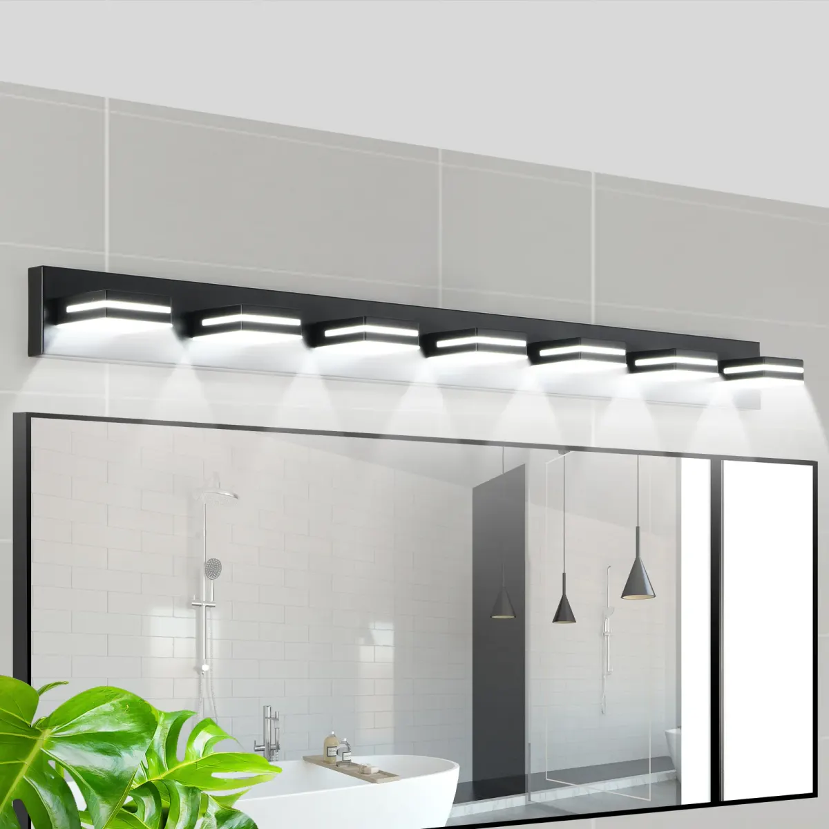 Minimalist LED vanity bar, 7 lights, black, view 3