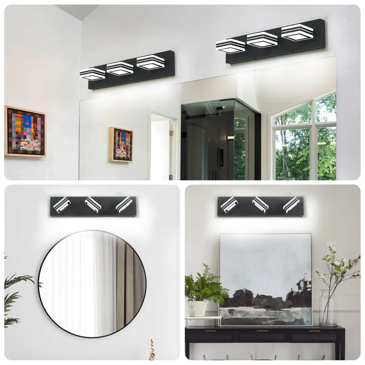 Square acrylic vanity bar, 3 lights, black, view 3