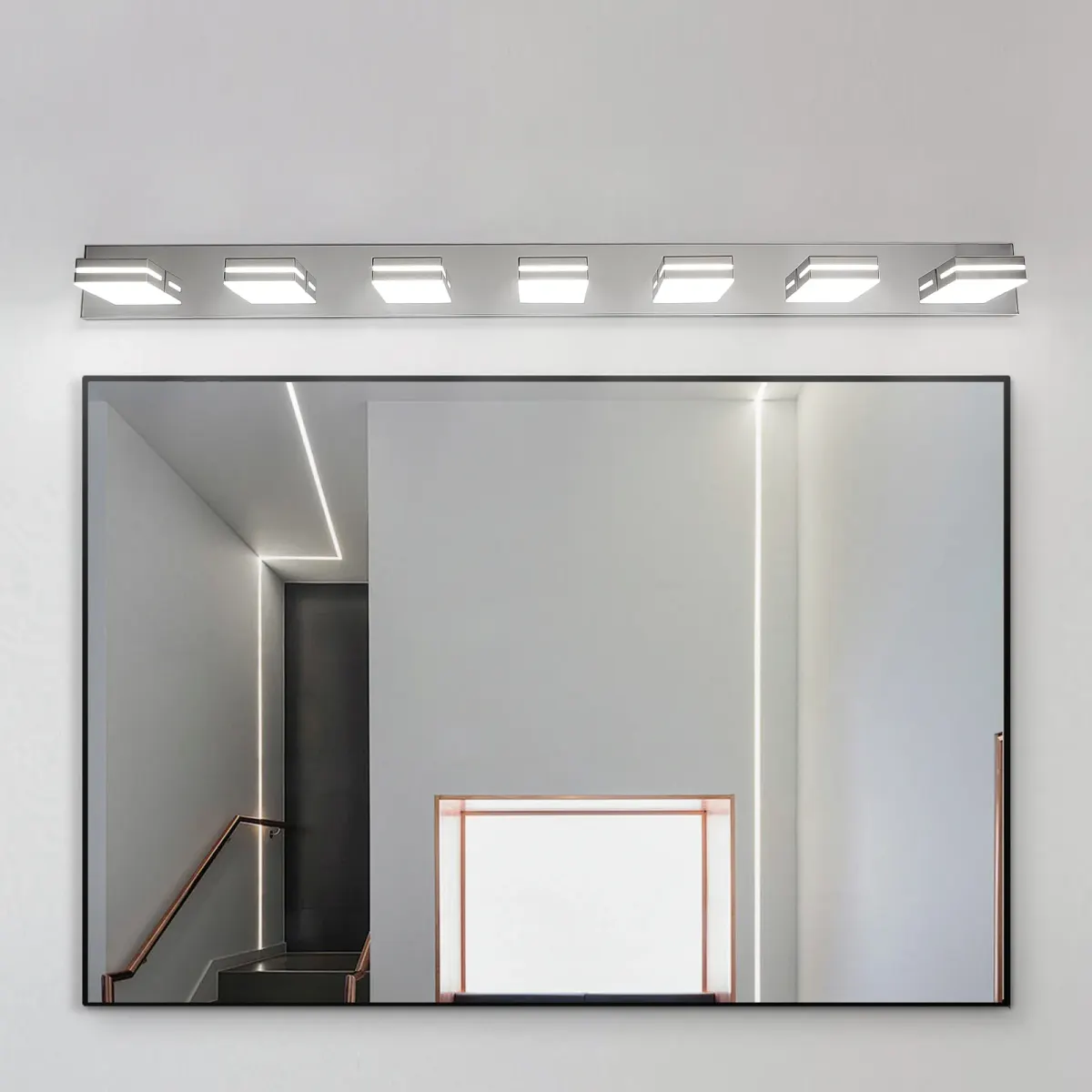 Minimalist LED vanity bar, 7 lights, chrome, view 4