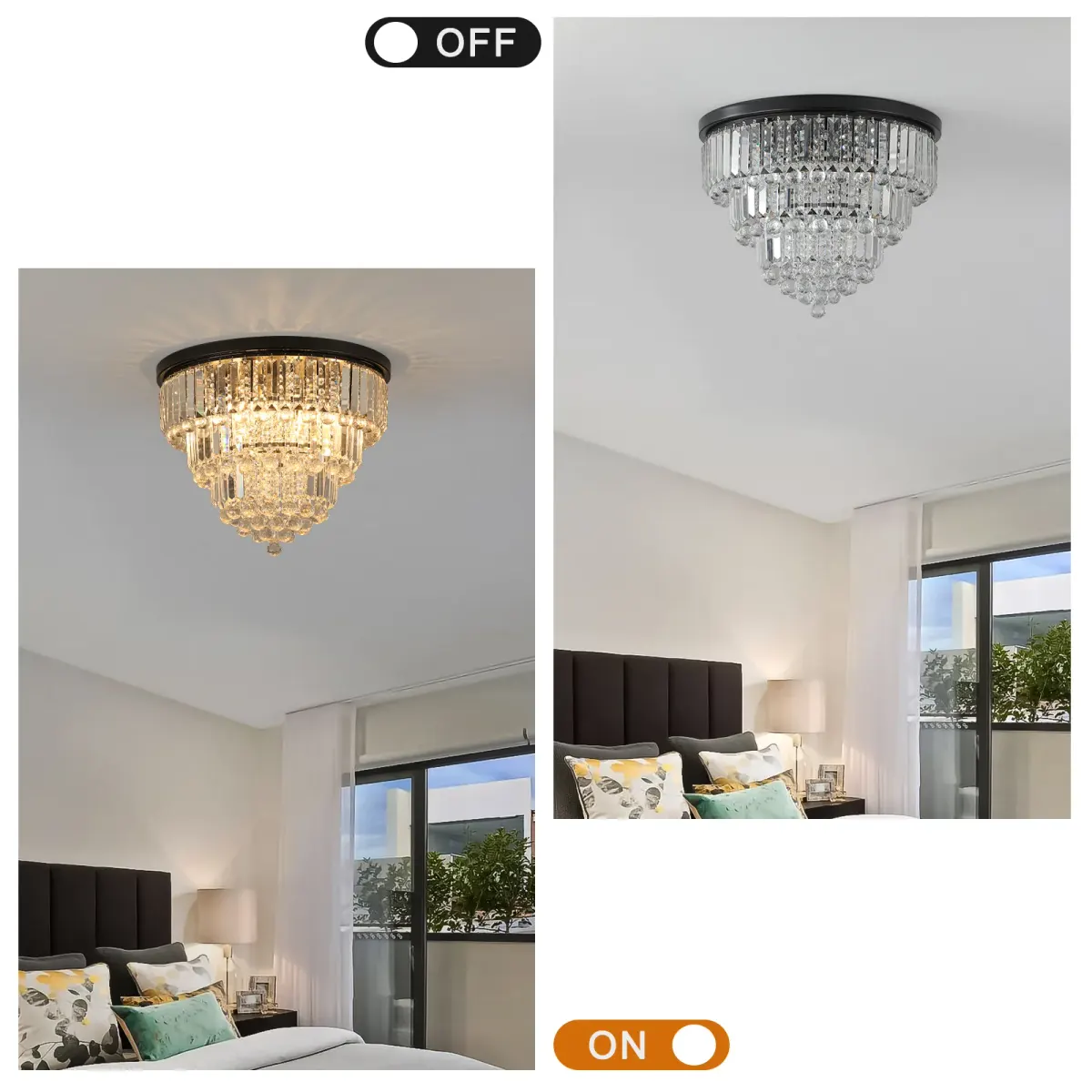 6-light crystal chandelier, black, view 3