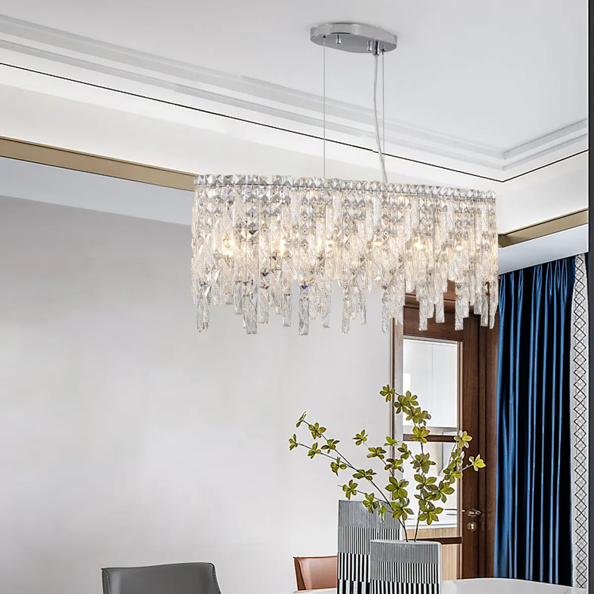 Crystal chandelier, 34.6 in, chrome, view 3