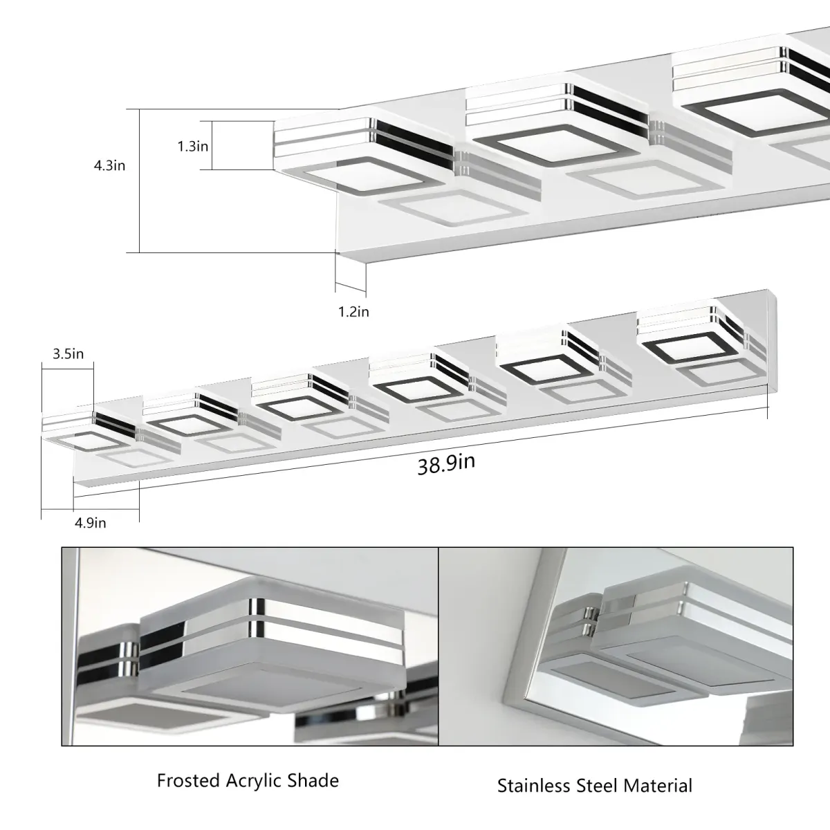 Square acrylic vanity bar, 6 lights, chrome, manufacturer image 3