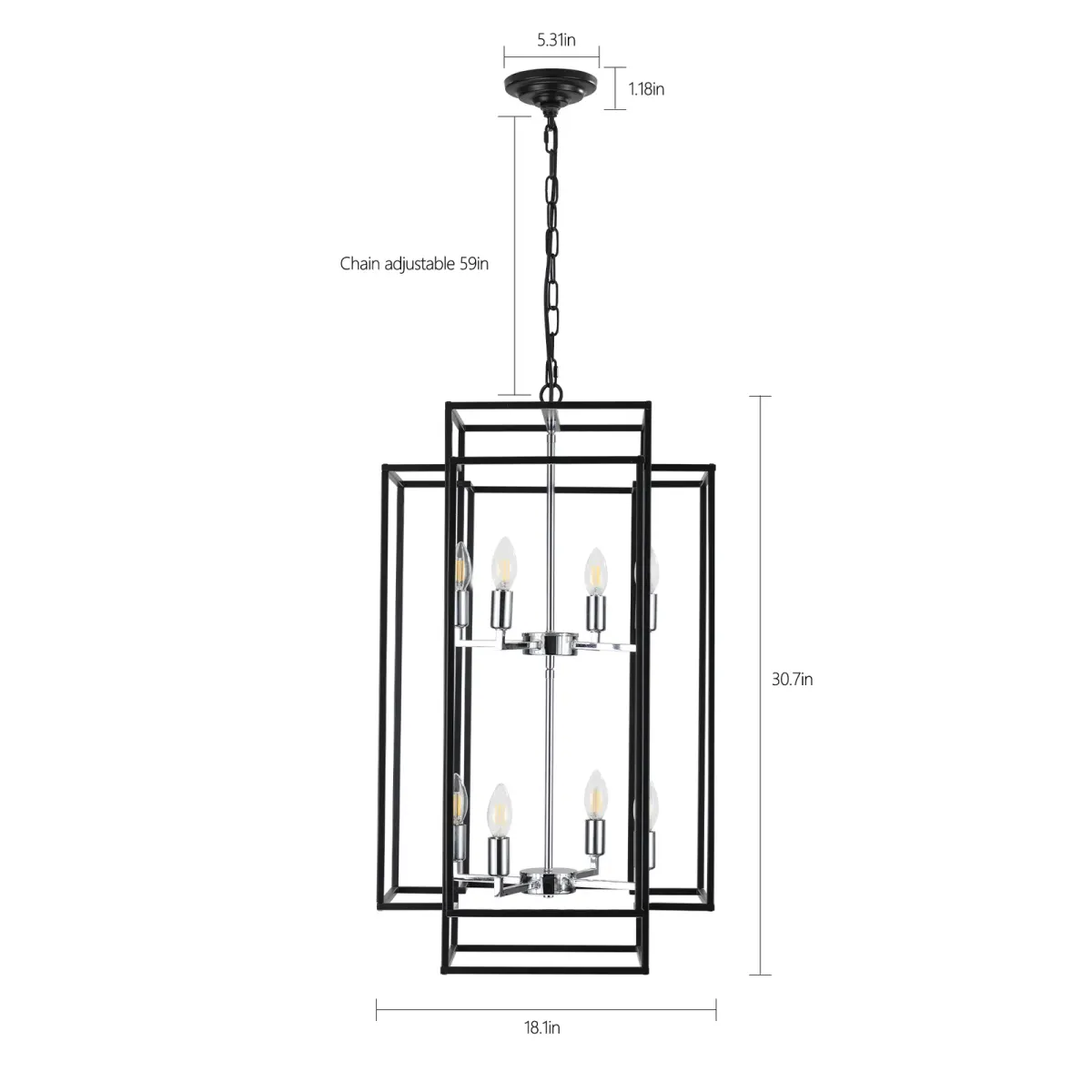 Geometric pendant chandelier, 8 lights, chrome, view 10