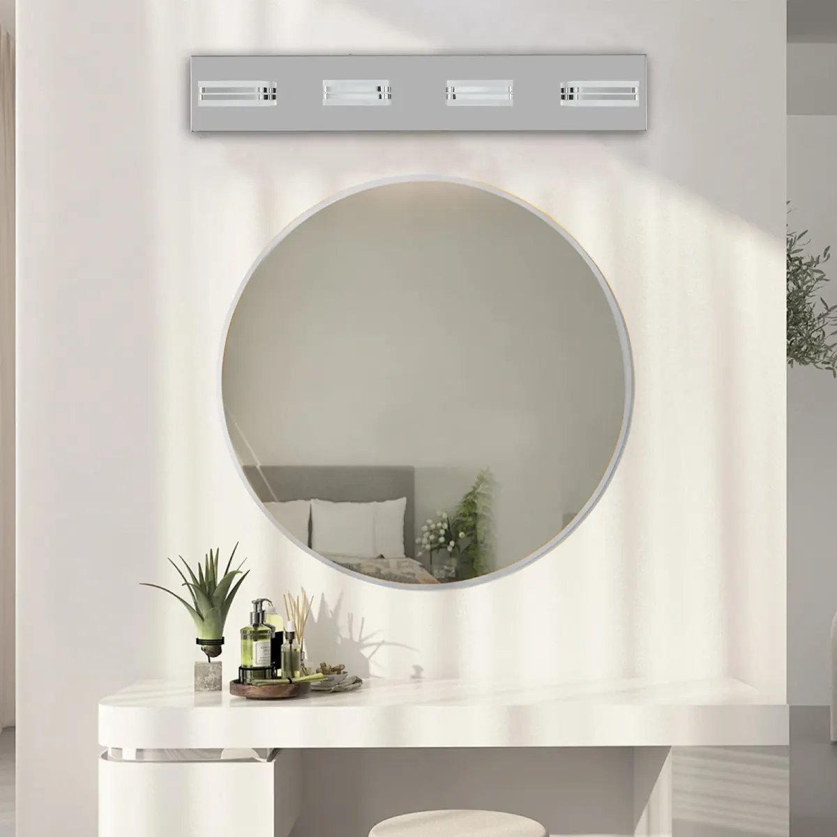 Square acrylic vanity bar, 4 lights, chrome, view 2