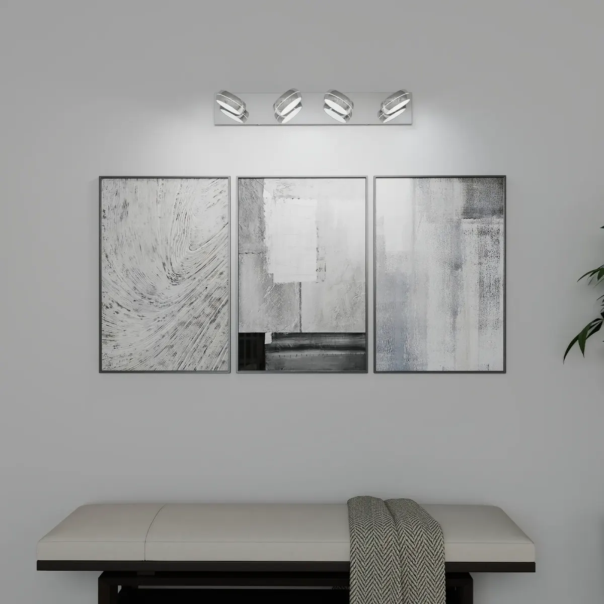 Swivel-head LED vanity light, 4 lights, chrome, view 3