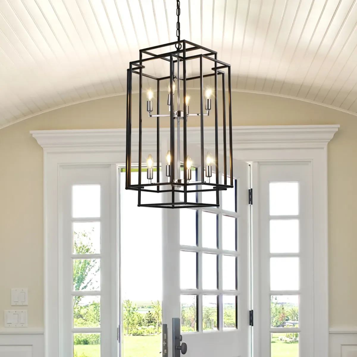 Geometric pendant chandelier, 8 lights, chrome, view 7