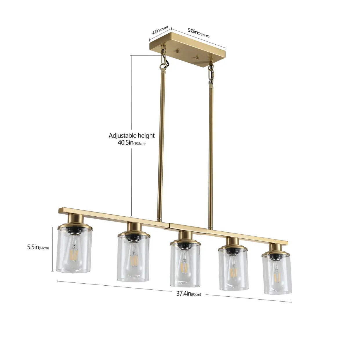 Clear glass shade chandelier, 5 lights, gold, view 5