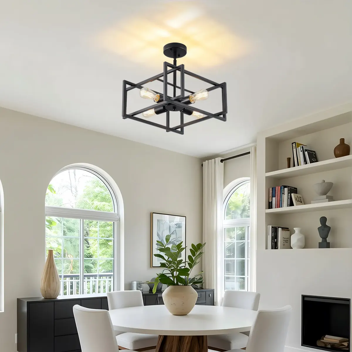 Flush mount chandelier, 4 lights, black, view 4