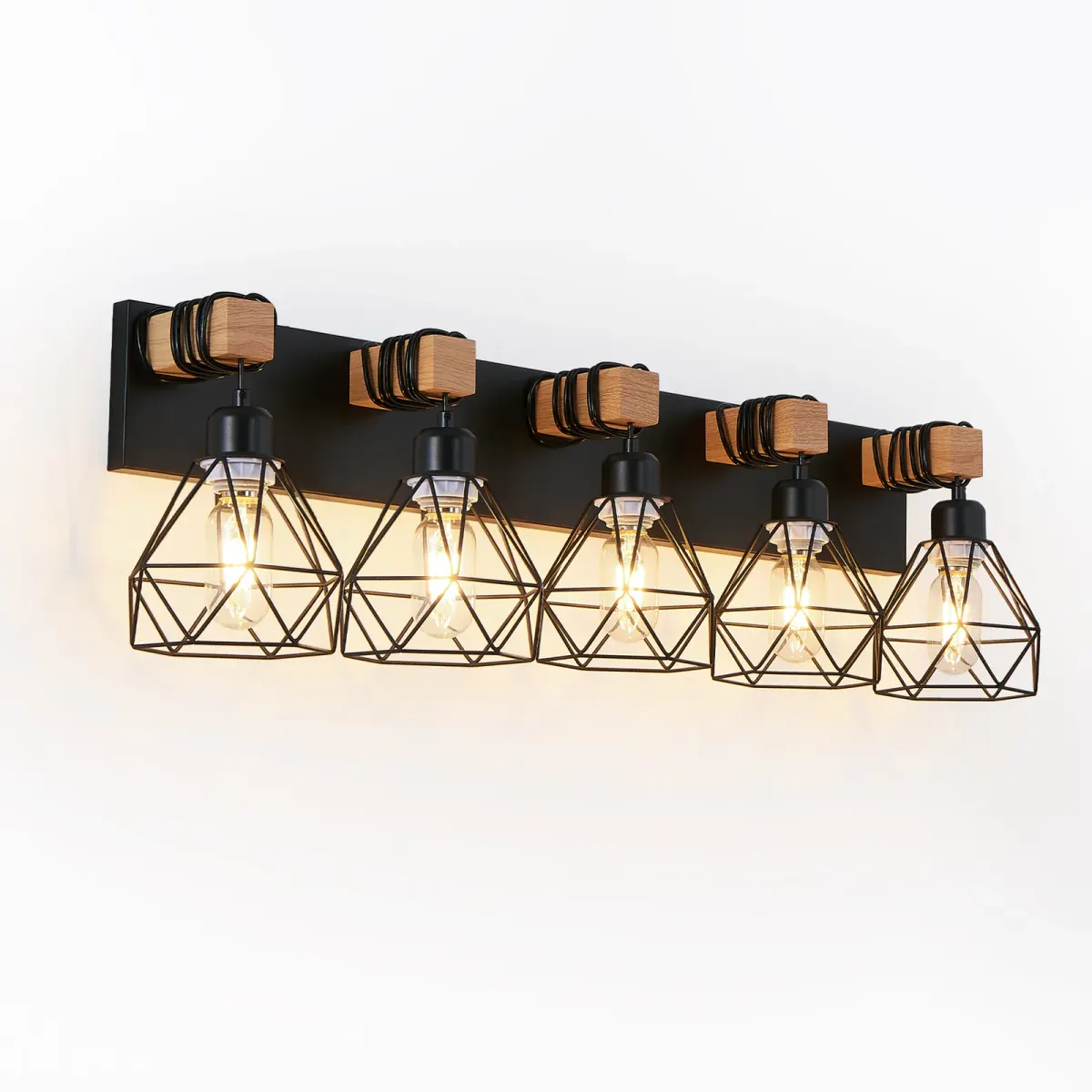 Cage vanity bar, 5 lights, black, view 5