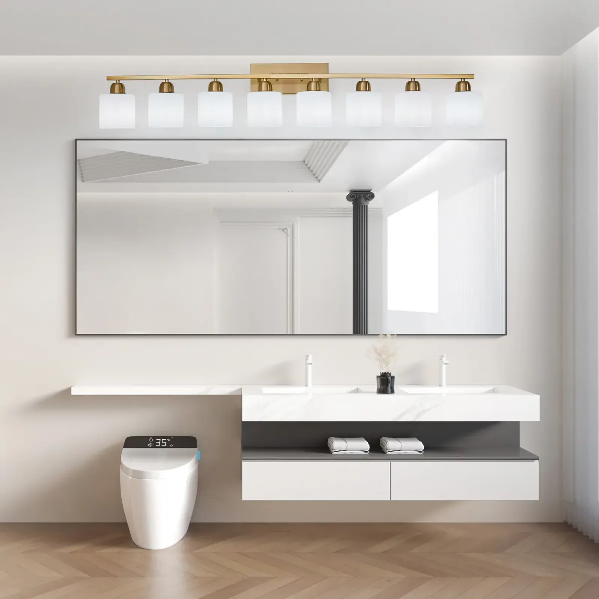 Frosted glass vanity bar, 51.6 in, copper tone, view 2