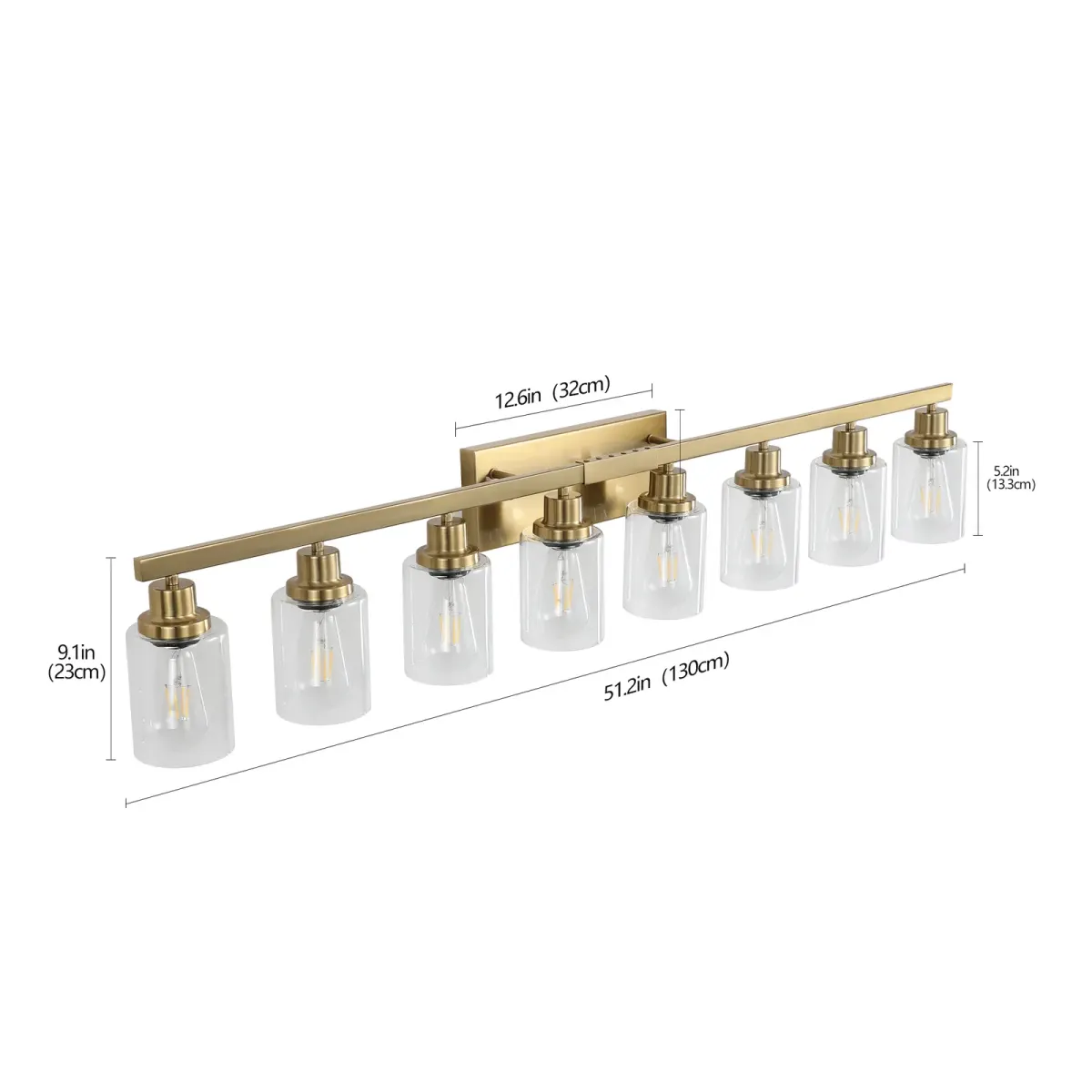 Clear glass vanity bar, 8 lights, copper tone, view 7