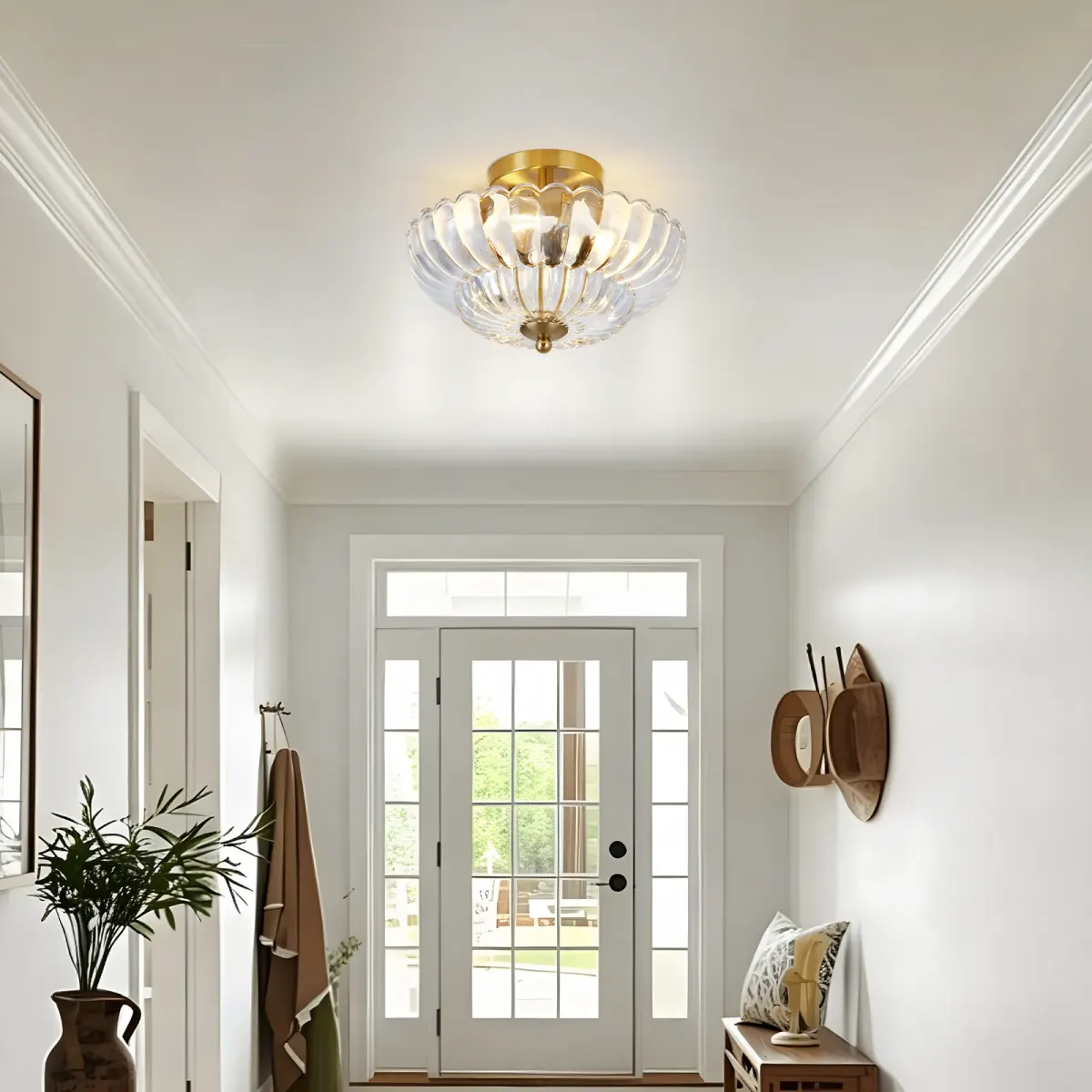 Glass semi-flush mount, 3 lights, gold+clear, view 4