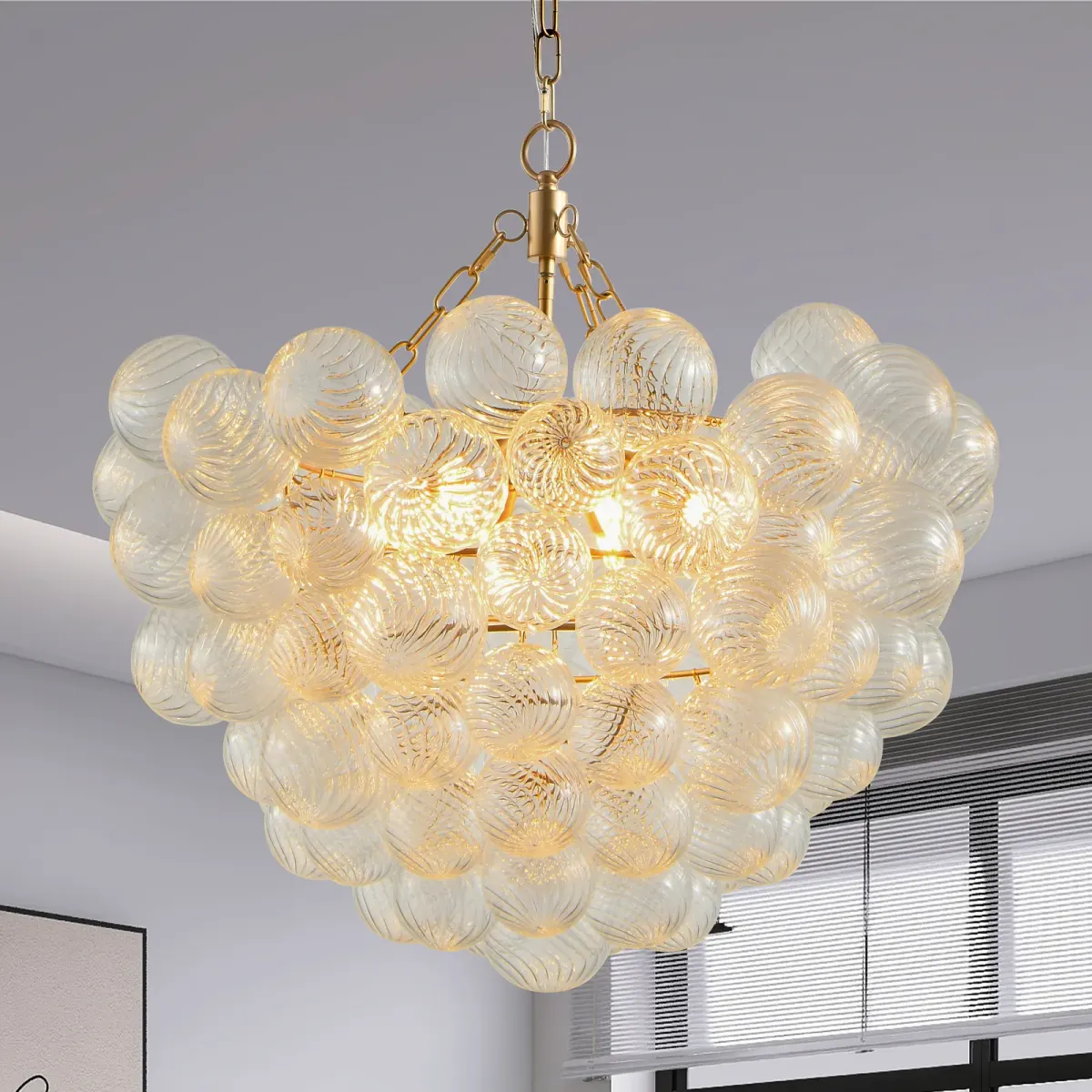 Clear glass glass globe chandelier, 23.6 in, gold, manufacturer image 1